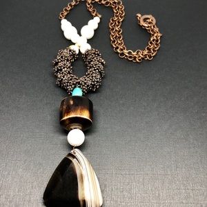 Handcrafted Agate Pendant / Mixed Stone Necklace
